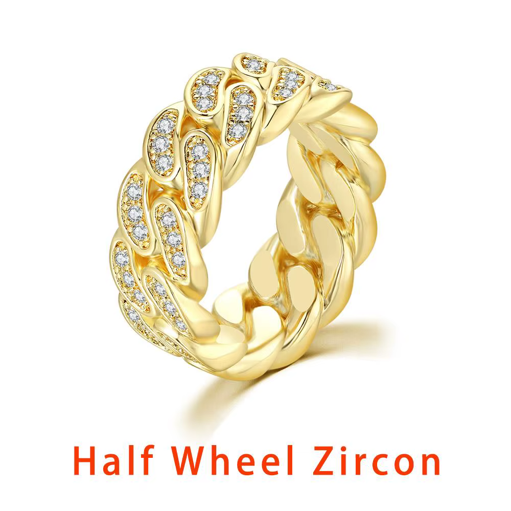Hip Hop lien cubain anneau pour femmes hommes creux cristal Zircon couleur or bagues accessoires Hip