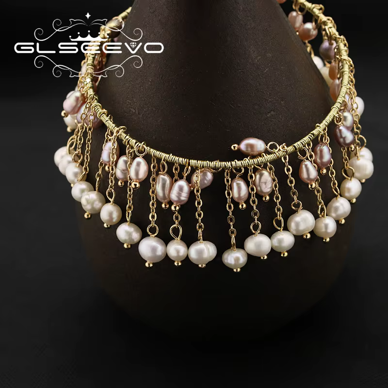 GLSEEVO-Bracelet pompon en perles de Tahiti, 100% naturel, blanc, rose, luxe, mode rétro, bijoux fin