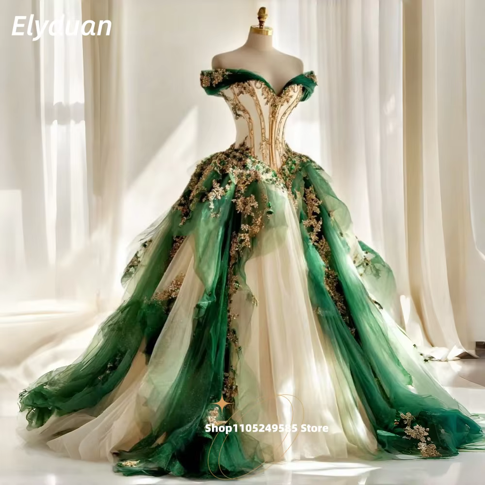 Robe de mariée Pastrol Champagne et Green Fantasy, style princesse à volants, avec appliques en dent