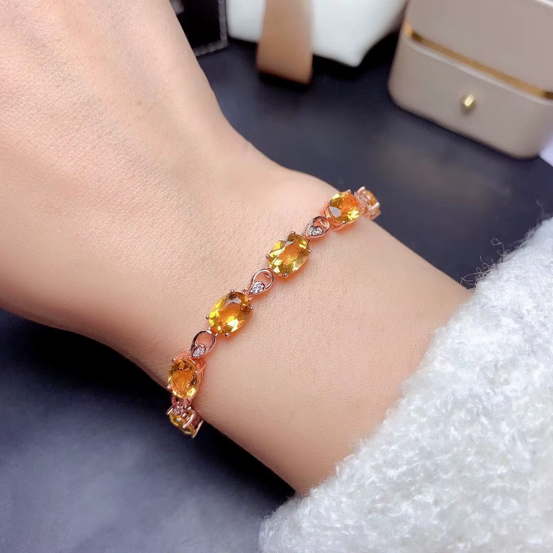 Bracelet Topaze Plaqué Or Rose 18K pour Femme, Bijoux à la Main, Couleur Tempérament Trésor, 216.239