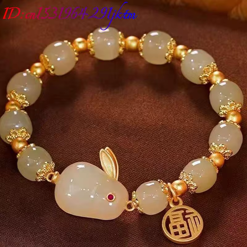 Bracelet lapin en Jade véritable, cadeaux pour femmes, pierres précieuses de styliste, amulette d'ag