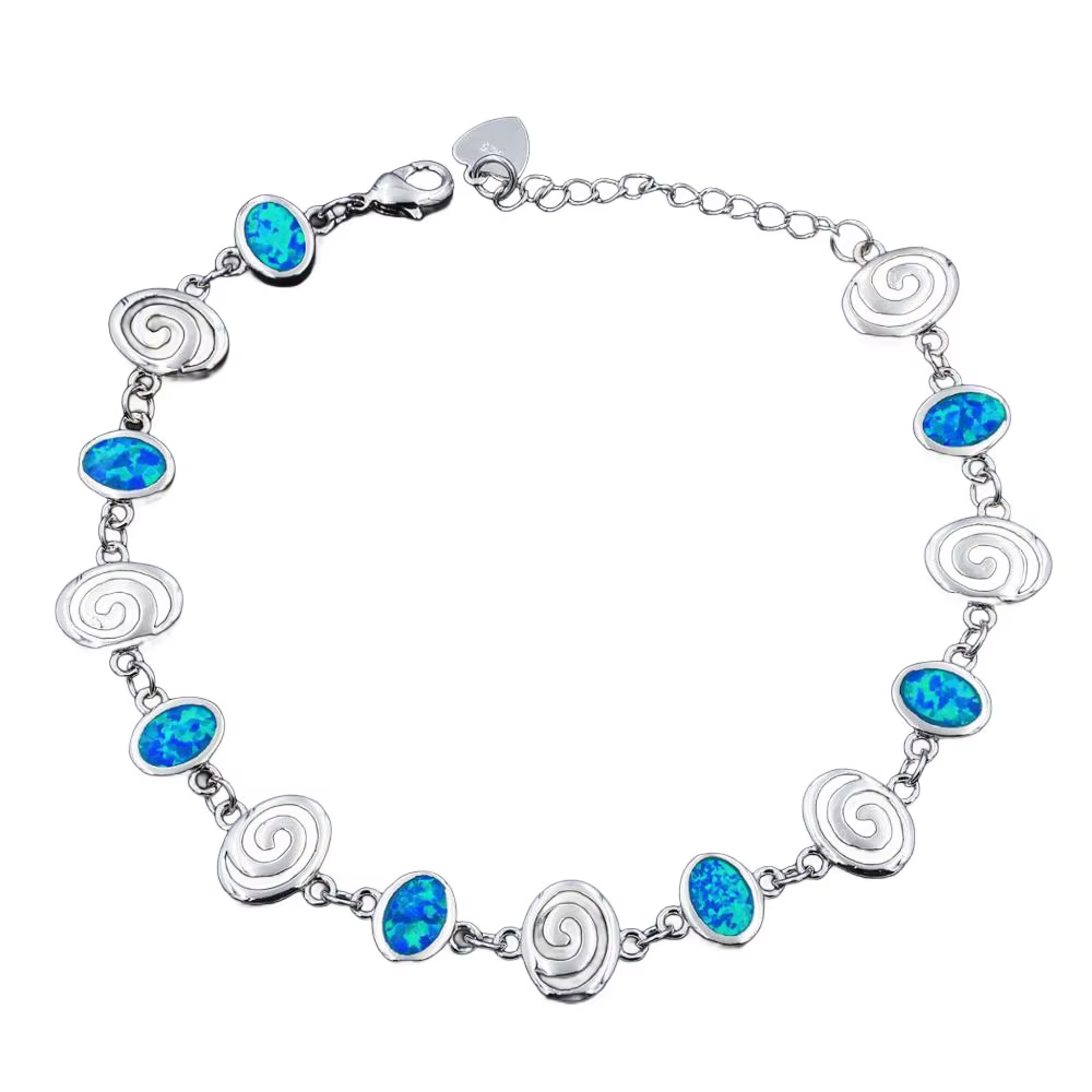 Bracelet de style grec pour femmes, bijoux à breloques tourbillonnantes en opale bleue de déesse, br