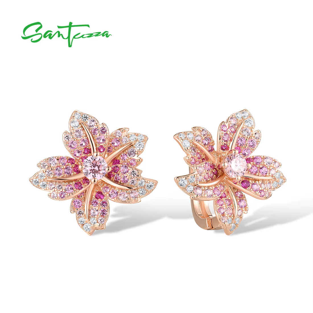SANTUZZA – boucles d'oreilles en argent Sterling 925 pur pour femmes, pierre bleue scintillante rose