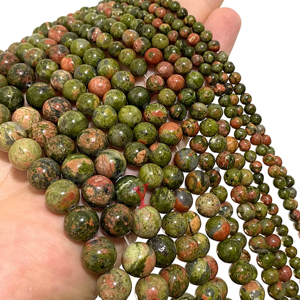 Perles en pierre Unakite naturelle, rondes, amples et lisses, 15 pouces, pour la fabrication de bijo