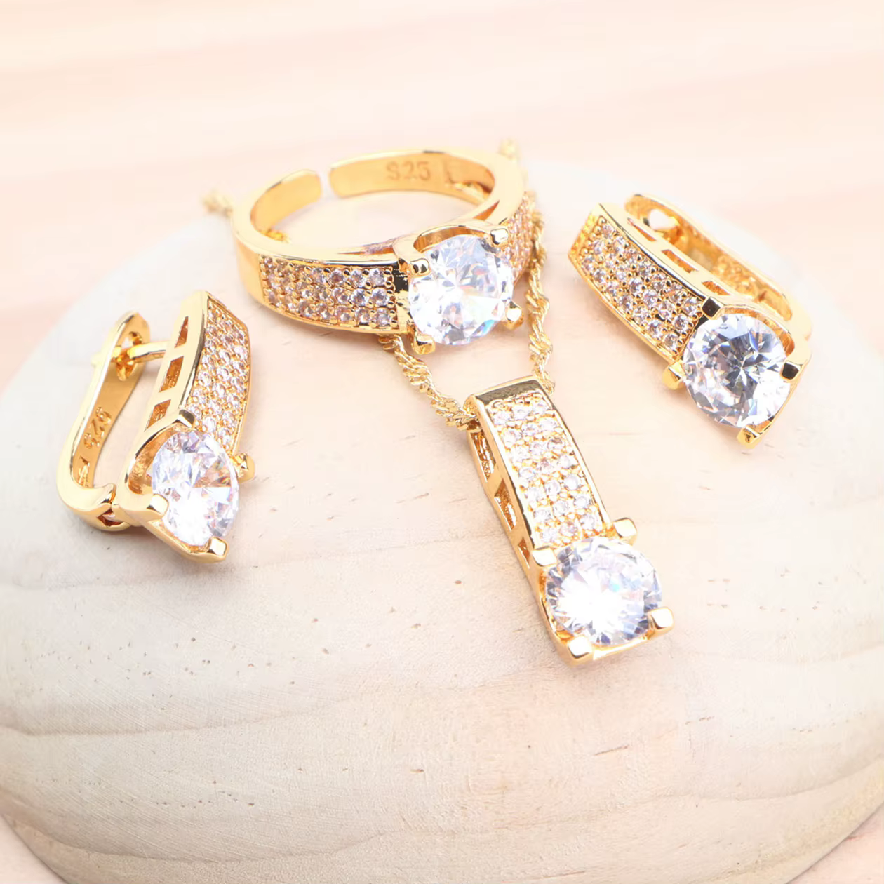 Parures de bijoux de mariée en argent 925 pour femmes, avec zircon blanc, couleur or, collier, pende