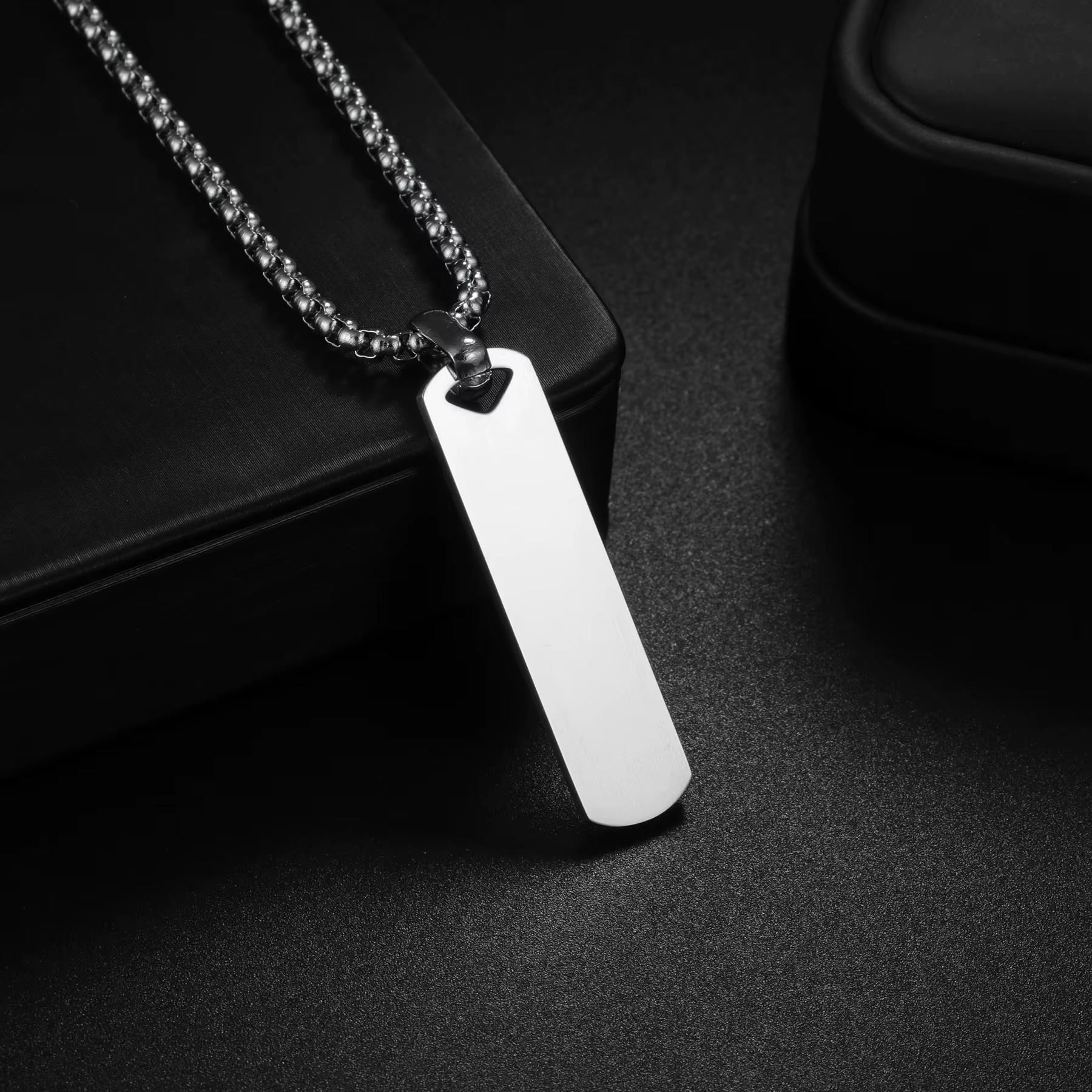 Collier de barre carrée gravé au Laser pour hommes et femmes, nom personnalisé, yeux, Photo, pendent