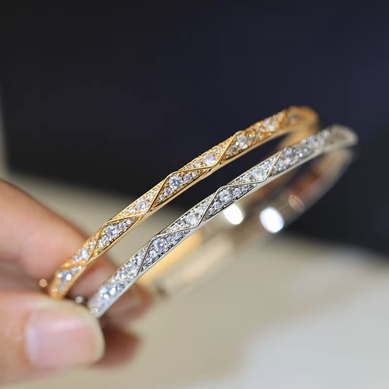 Bijoux de luxe en argent Sterling 925 pur pour femmes, bracelet ondulé en or Rose, Design diamant, b