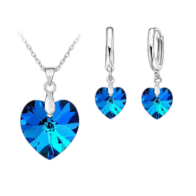 Bijoux en cristal autrichien en argent Sterling 925, pendentif en forme de cœur, colliers, boucles d