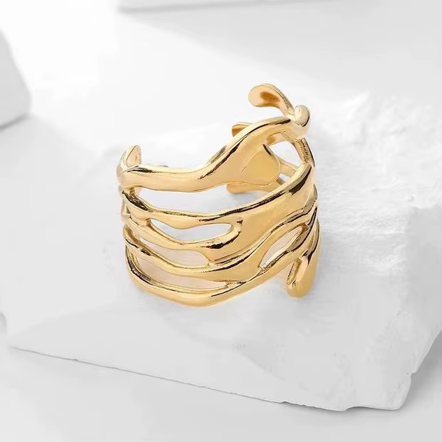 Bagues vintage dorées et argentées pour femmes, bijoux de fête faits à la main avec lignes irréguliè