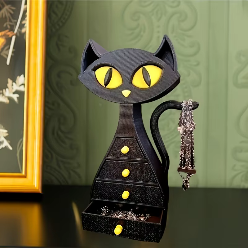 Bijoux en forme de chat noir, accessoires, boîte décorative, pièce de rangement d'art décoratif, cho