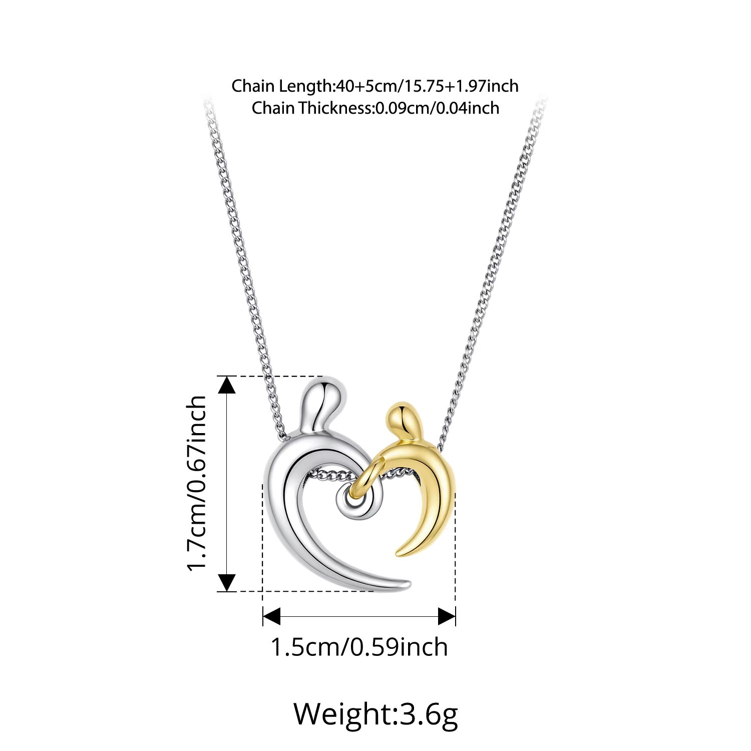 WOSTU Collier en argent sterling 925 avec pendentif cœur bicolore or et argent, motif mère et enfant