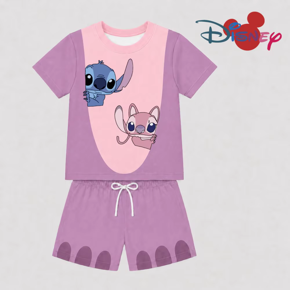 Disney Stitch Angel – ensemble 2 pièces pour enfants, t-shirt à manches courtes et short, tenue déco
