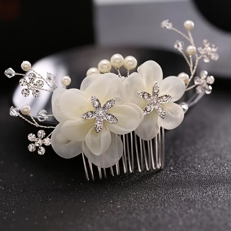 Peigne à cheveux de mariage, ornements floraux pour cheveux, peigne à cheveux de mariée, perles, str
