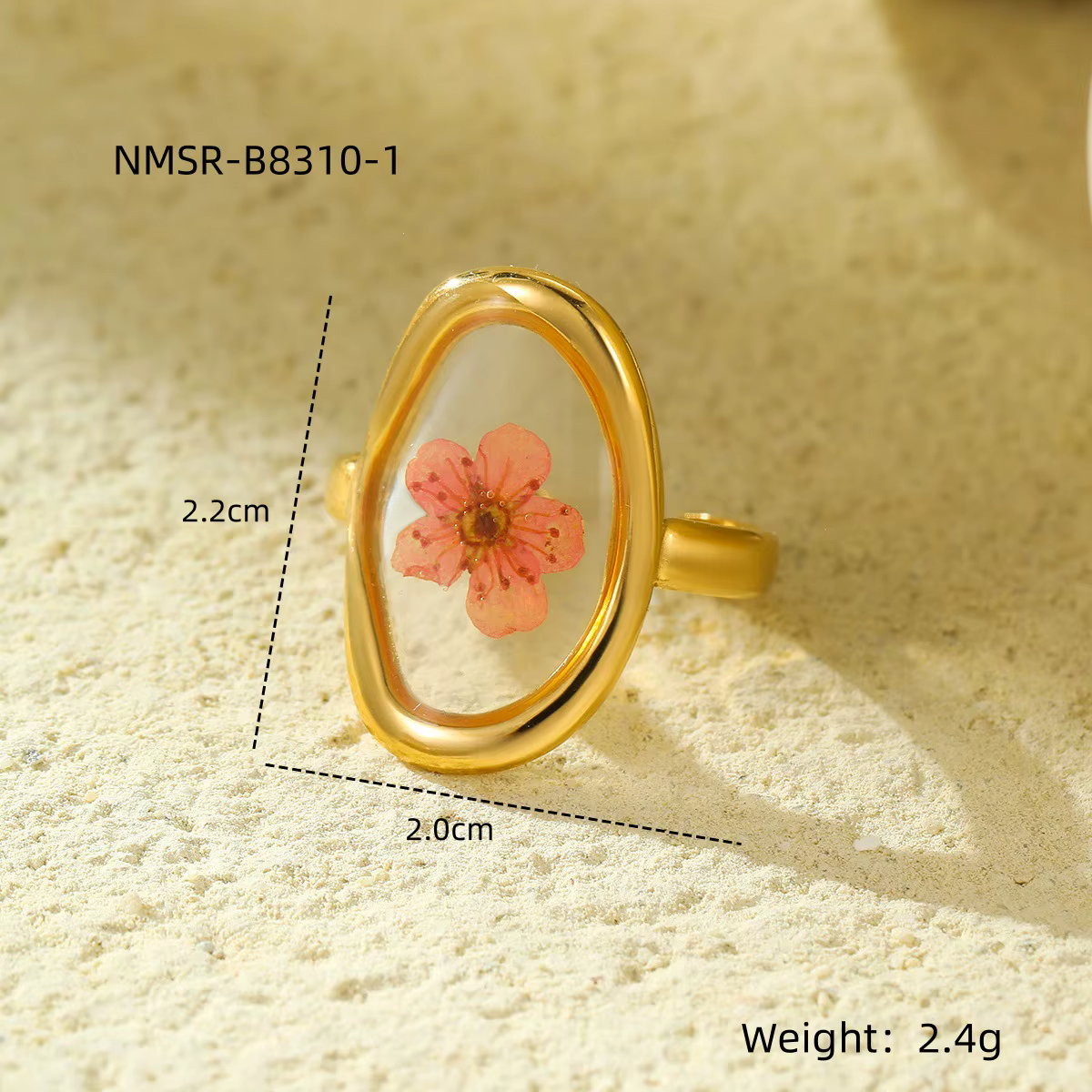 Bague ouverte délicate en fleurs séchées pour femme, bagues géométriques en acier inoxydable en form