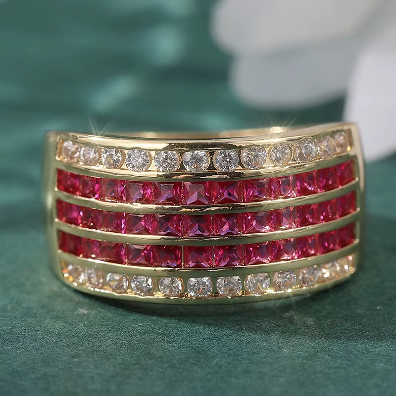 Bague en Zircon synthétique Vintage à 5 rangées, Rose rouge et blanc, meilleur cadeau de luxe pour f