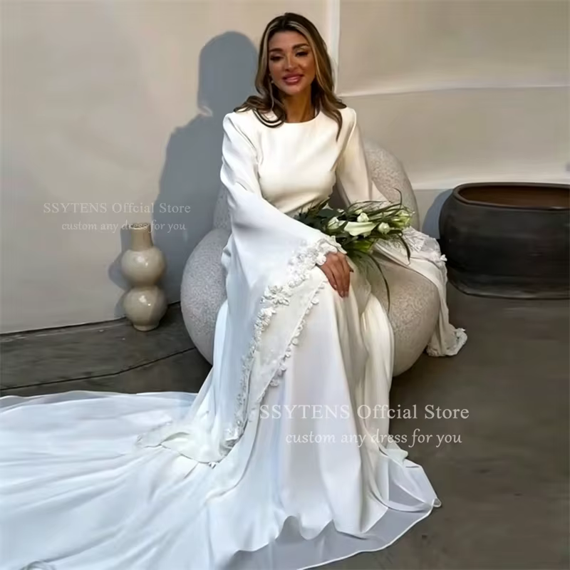SSYTENS Robes de mariée musulmanes modestes personnalisées, style sirène ivoire avec appliques en de