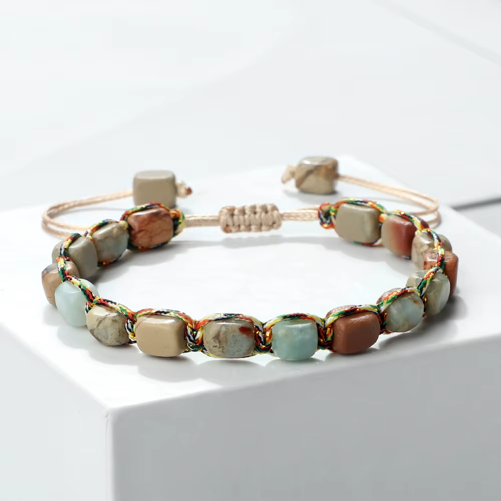 Bracelets et Bracelets en pierre empereur bohème pour femmes et hommes, pierres rectangulaires natur