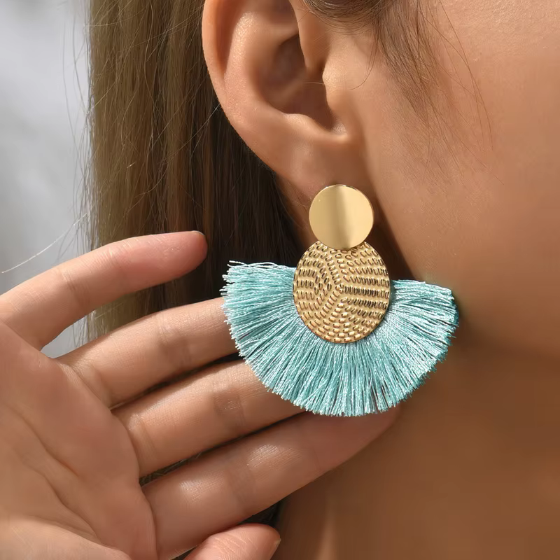 Mode bohème grand gland balancent blanc frange femme boucles d'oreilles boucles d'oreilles pour les 