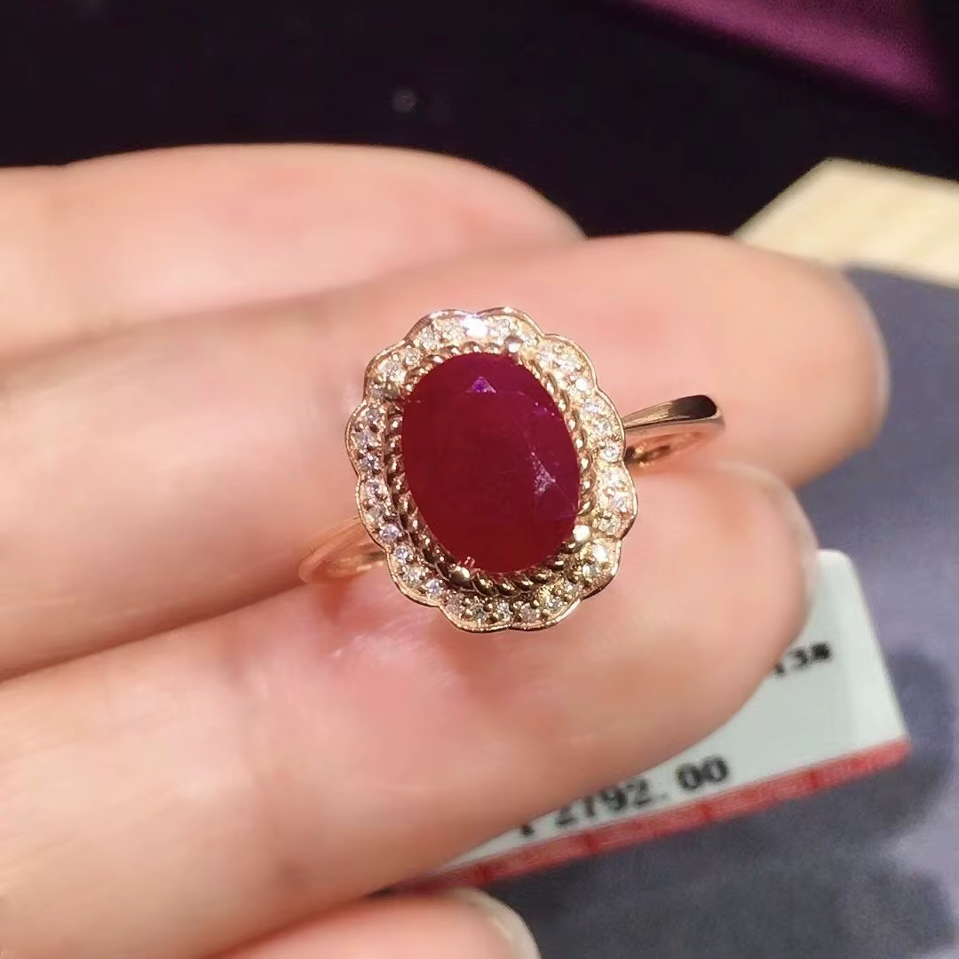 Bagues de fleurs de gemme rouge foncé incrustées pour femmes, artisanat en or prairie exquis classiq