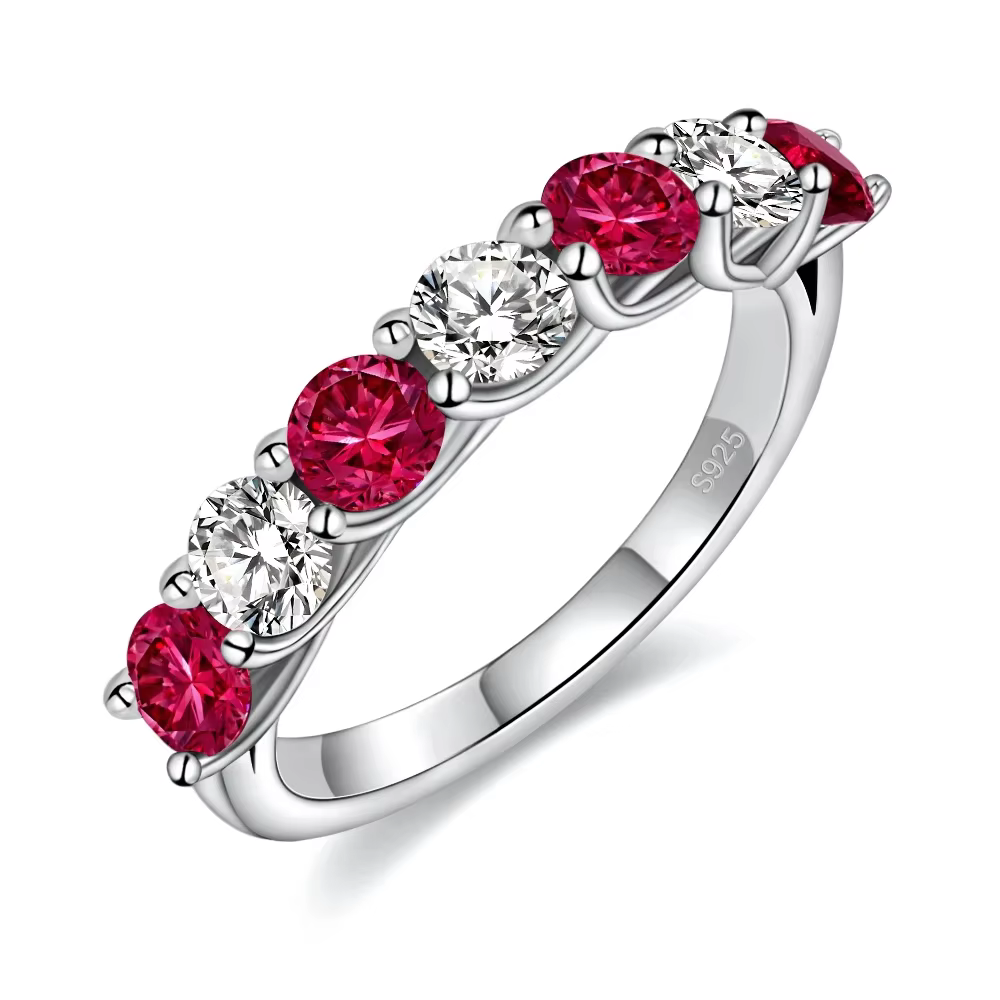 Jolie bague de mariage en saphir/émeraude/rubis, demi-Halo, pierre précieuse Moissanite pour femmes,