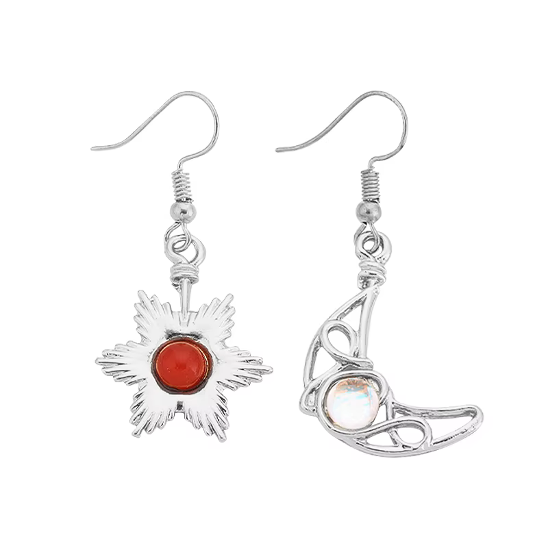 Boucles d'oreilles bohème soleil lune boucles d'oreilles pierres précieuses pour femmes asymétriques