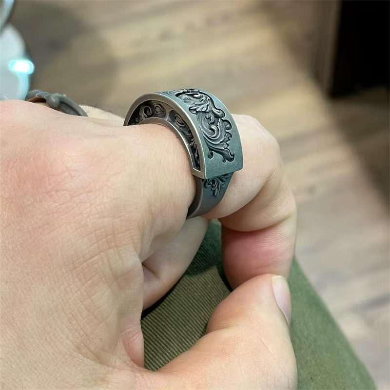 Nouveauté bague noire foncée bijoux masculins vague classique Ultra Fine Grain yeux sablés conceptio