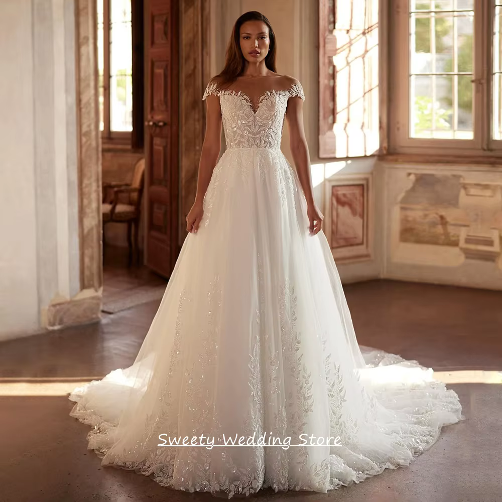 Robe de mariée sexy personnalisée, manches longues, col en V, appliques de sequins, fente haute, cou