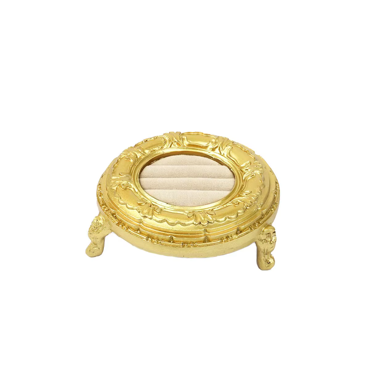 Boîte de présentation de bagues sculptée style baroque européen, organisateur de bijoux à relief dor