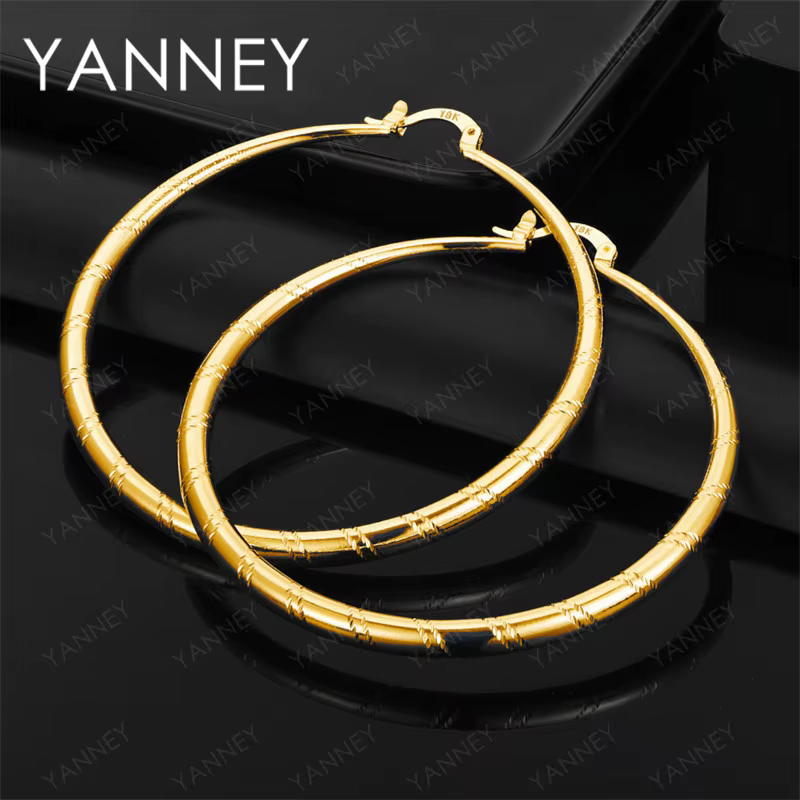 Boucles d'oreilles rondes de luxe en argent Sterling 925, or 18 carats, 40/50/60mm, bijoux pour femm