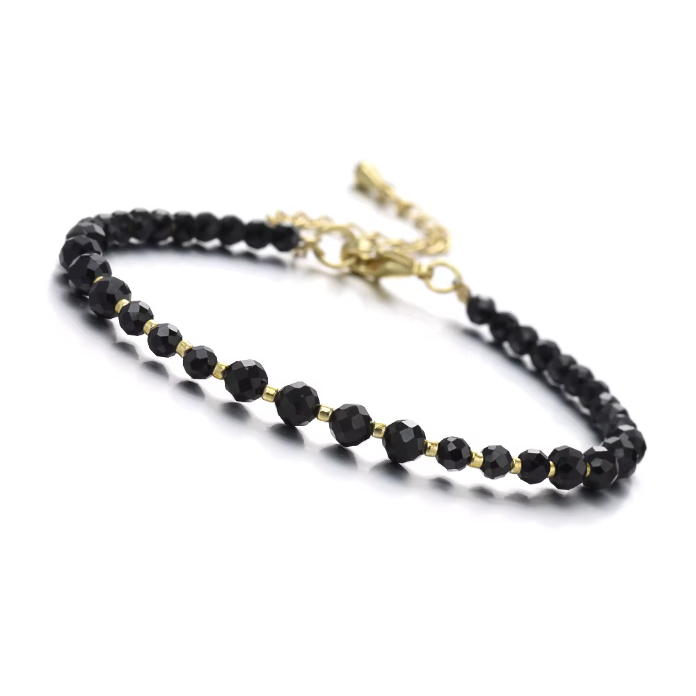 Bracelet ajustable en pierres naturelles de 3 mm et 4 mm, améthyste et tourmaline facettées, perles 