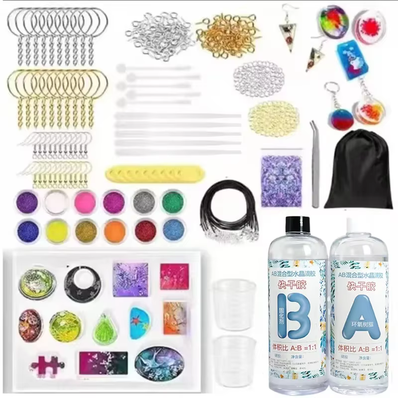 Kit de résine époxy pour débutants, bricolage, avec moules en Silicone, pigments, paillettes, bijoux
