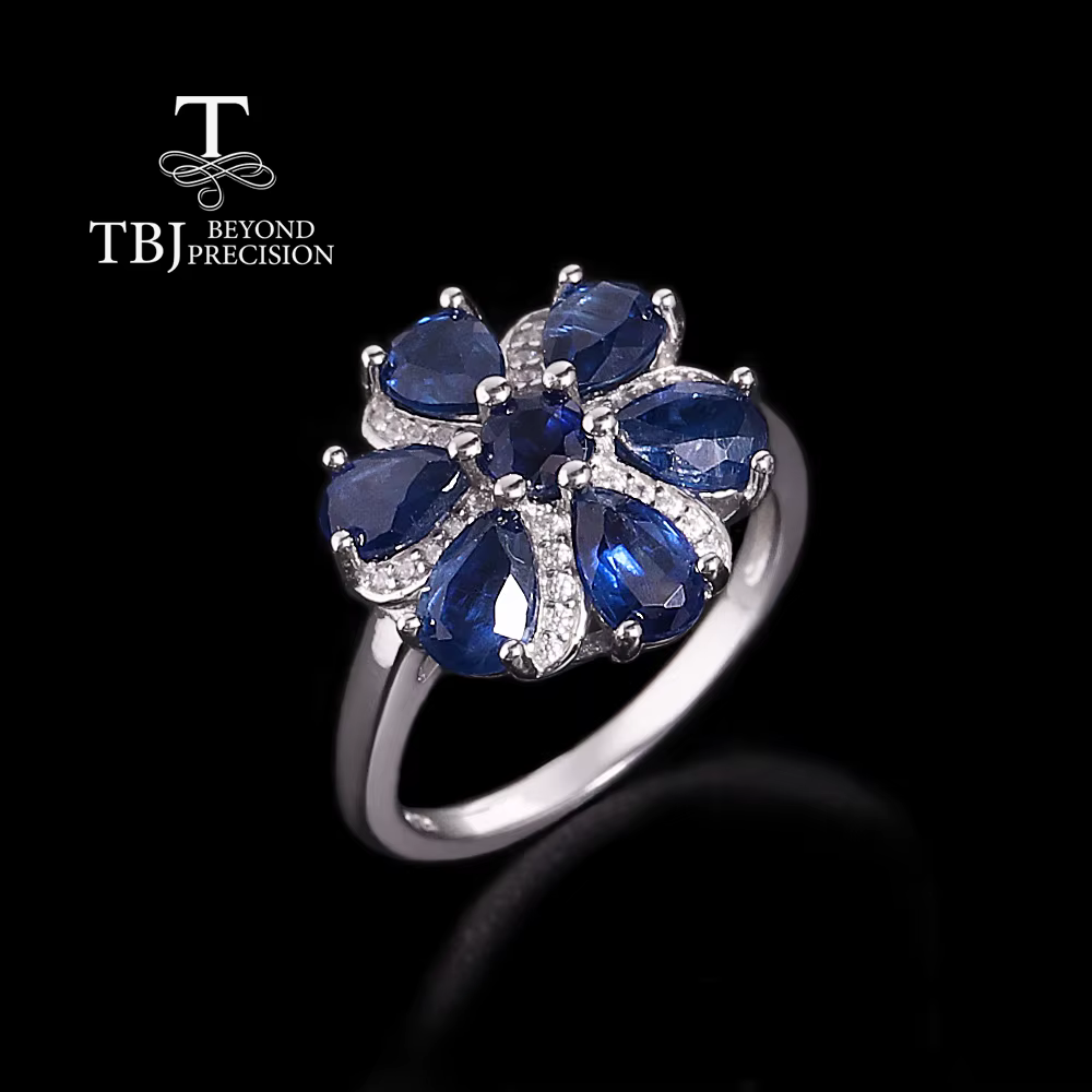 Bague élégante TBJ en argent sterling 925 avec pierre précieuse kyanite naturelle, design en forme d