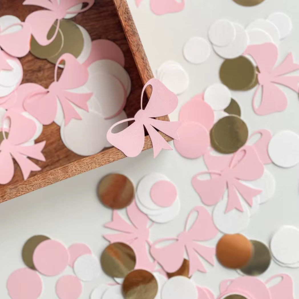 Confettis à pois avec nœud rose pour filles, décorations de fête d'anniversaire, accessoires photo, 