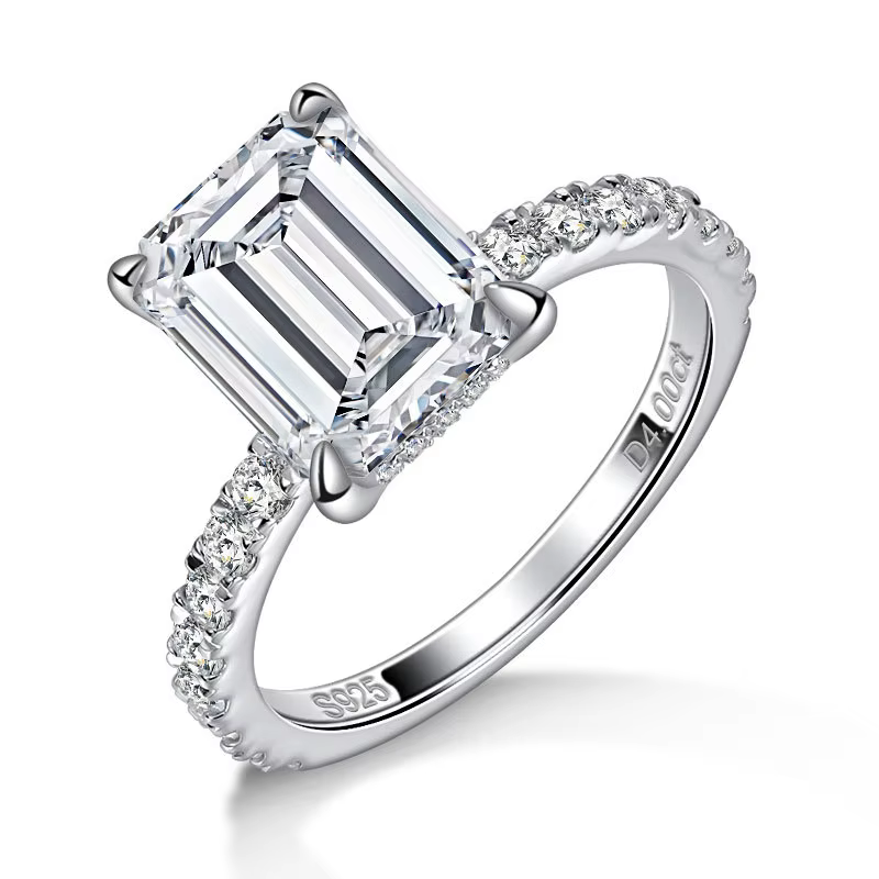 Bague de mariage en argent Sterling 925 pour femmes, taille émeraude/radiante, véritable Moissanite,