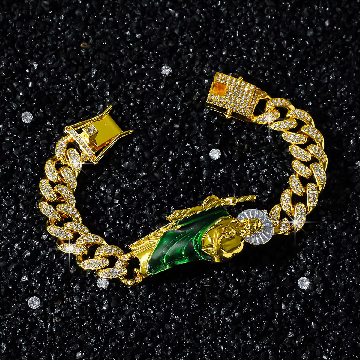Bracelets Saint Judas en cristaux, chaîne cubaine Hip Hop pour hommes, épissure personnalisée, bijou