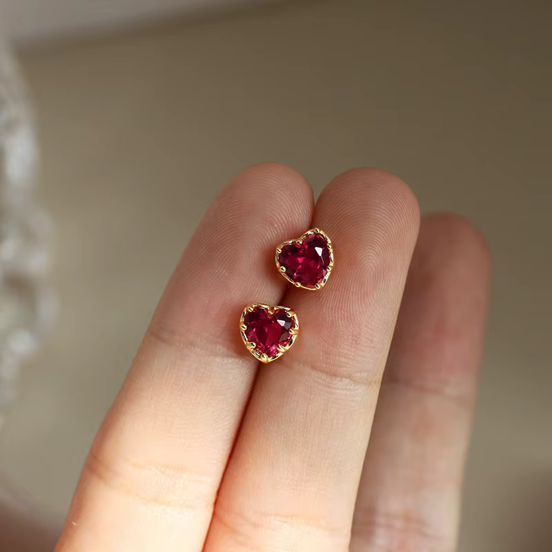 Huitan – boucles d'oreilles percées en forme de cœur rouge, bijoux de mariage, Chic, accessoires de 