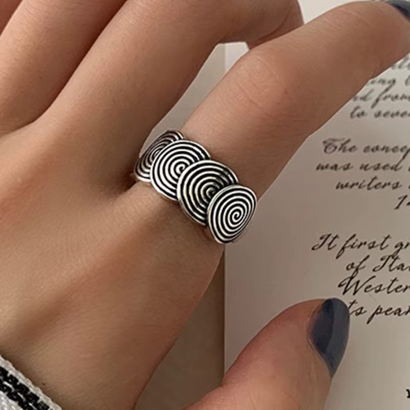 Bagues en argent Sterling 925 pour femmes, Vintage, fait à la main, réglable, rétro, cercle, Bracele