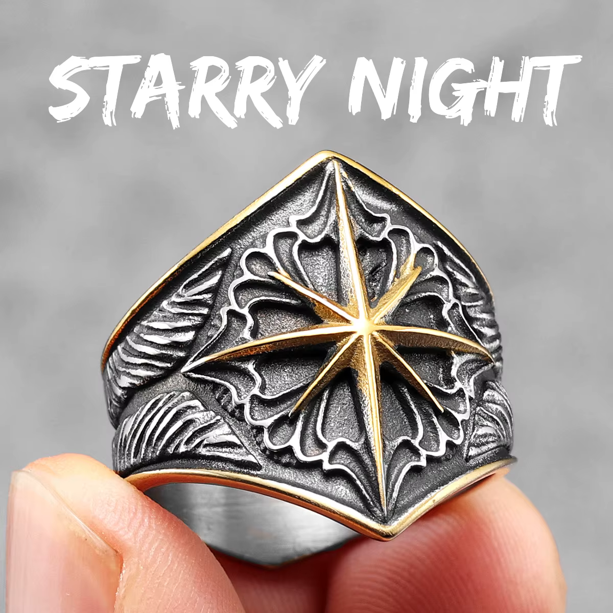 Bague Starry SION L en acier inoxydable pour homme, bijoux étoile, punk rock rap pour motard, petit 