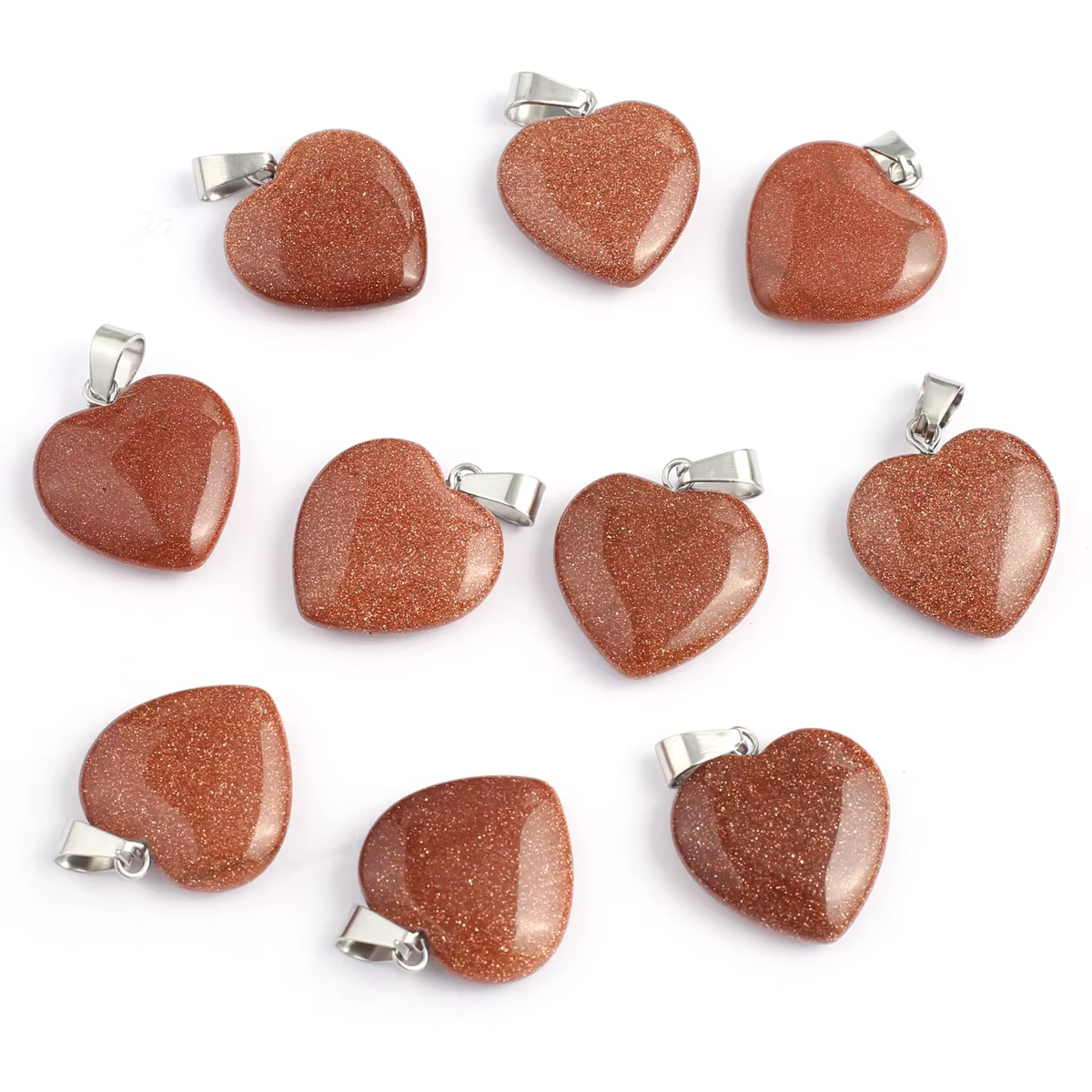 Pendentif en forme de coeur en pierre de sable d'or naturel, collier de bricolage, boucles d'oreille