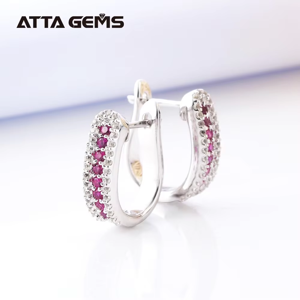 Boucles d'oreilles en argent rubis pour femmes, Design classique, création de pierres précieuses, ca