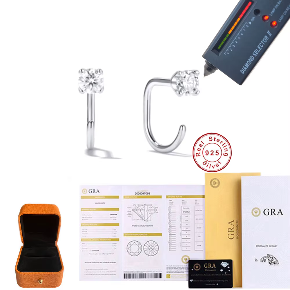Boucles d'oreilles géométriques CBTB en or/argent avec un seul diamant, crochet incurvé, en argent s