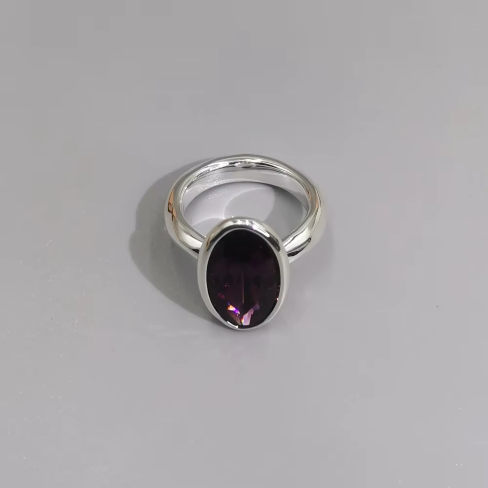 Bague en améthyste elliptique Noble et mystérieuse pour femmes, accessoires comme cadeau de saint-va