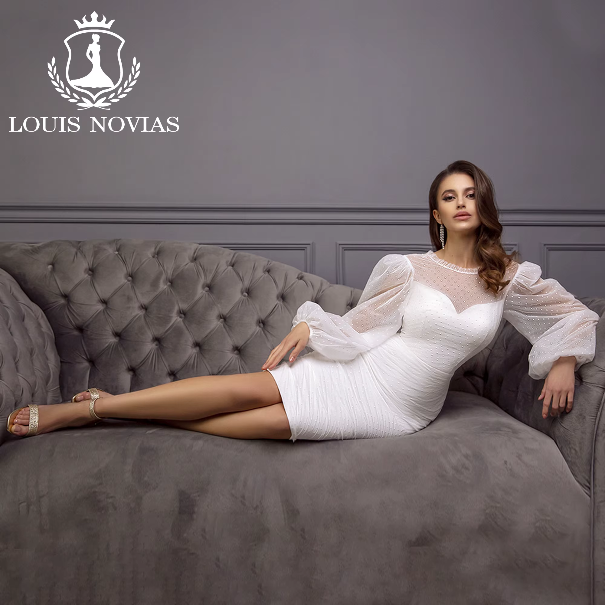 Modiis Navias-Robe de mariée sirène à manches bouffantes, robe de mariée en organza et tulle, robe é