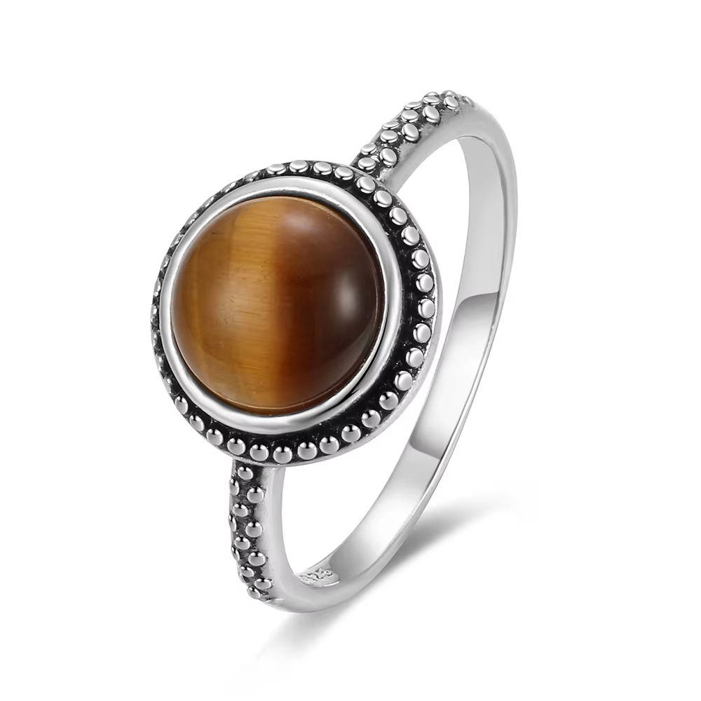 Bague en argent Sterling S925, Vintage, 8MM, pierre Larimar ronde, bijoux pour femmes, cadeau d'anni