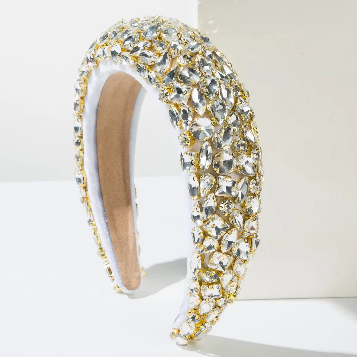 Bandeaux de luxe en perles de cristal pour femmes, large bandeau rembourré scintillant, cerceau de c