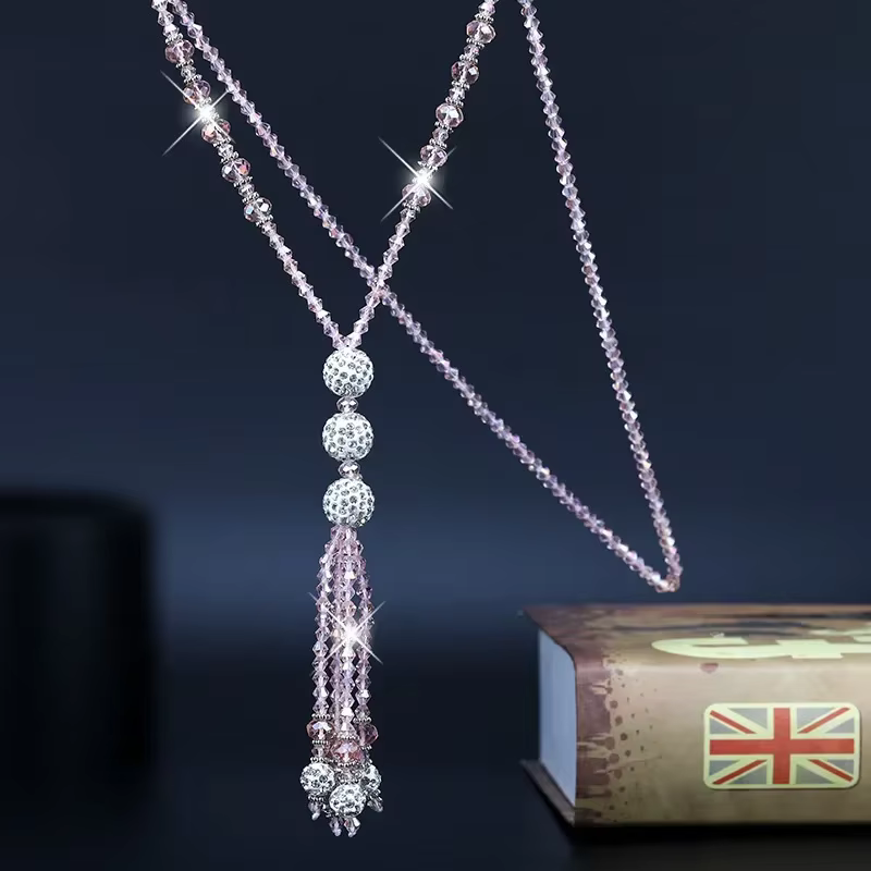Collier Long à pampilles en perles de cristaux brillants pour femmes, mode coréenne, chaîne de pull 