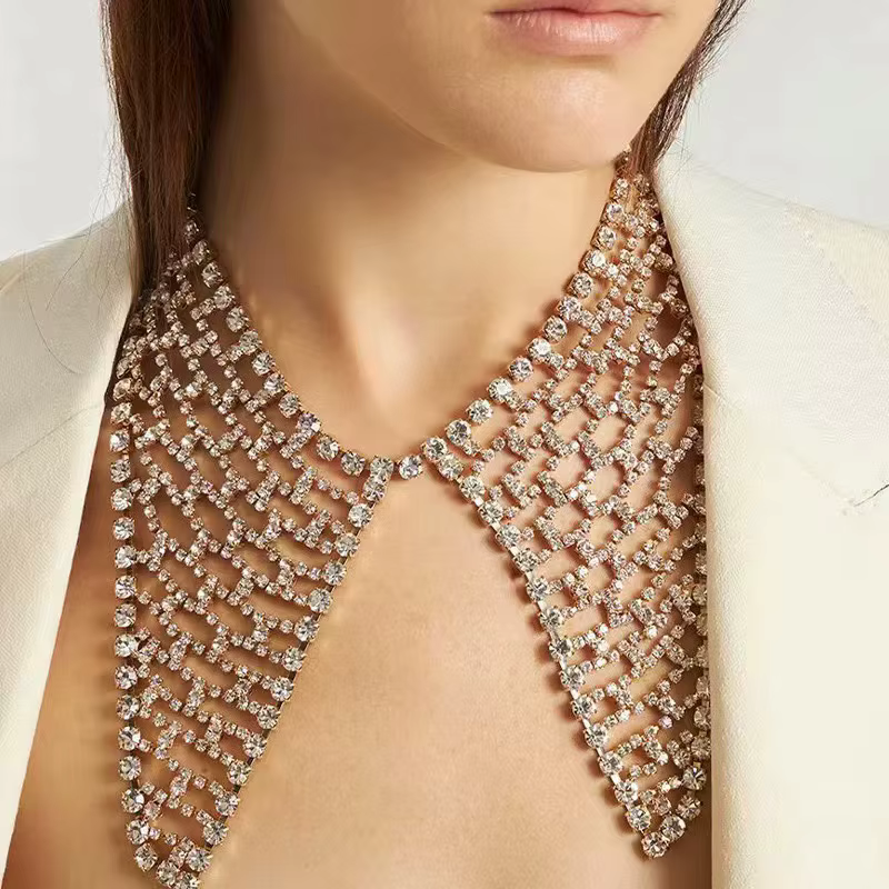 Collier en maille à la mode avec diamant d'eau, nouveau Style, chaîne de cou, forme géométrique, mon