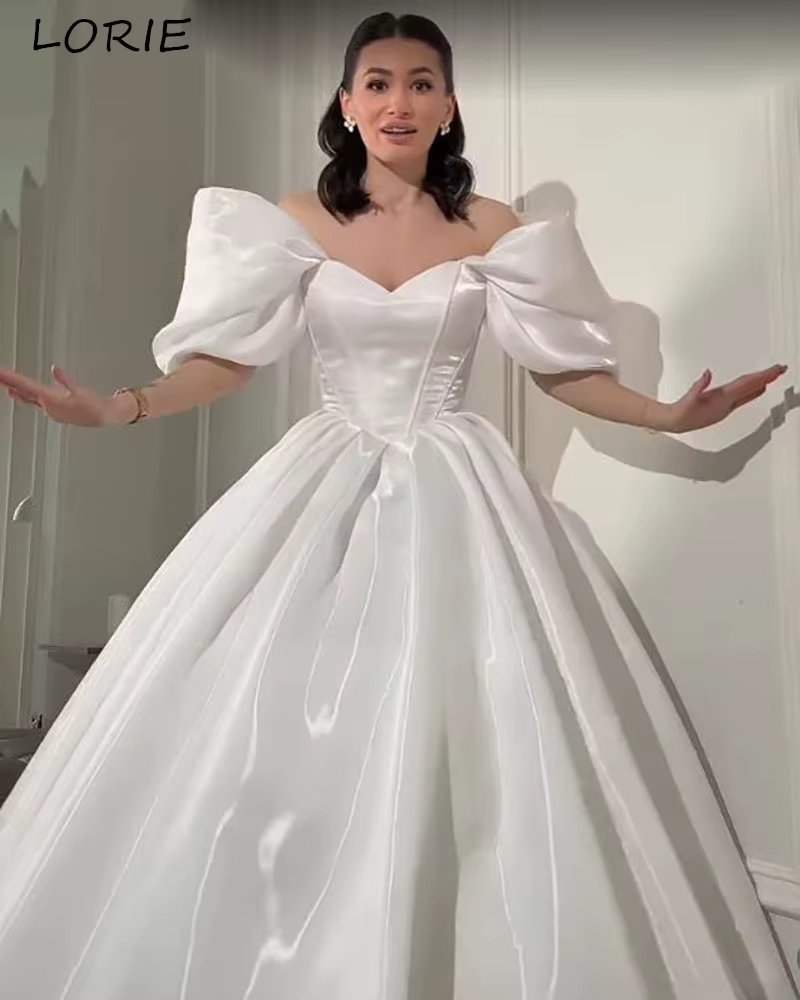LORIE – robe de mariée longue scintillante en satin brillant, épaules dénudées, ligne A, robe de soi