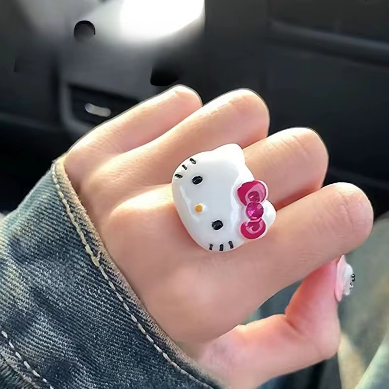 Bague Hello Kitty avec personnage de dessin animé mignon, ouverture réglable en résine douce, design
