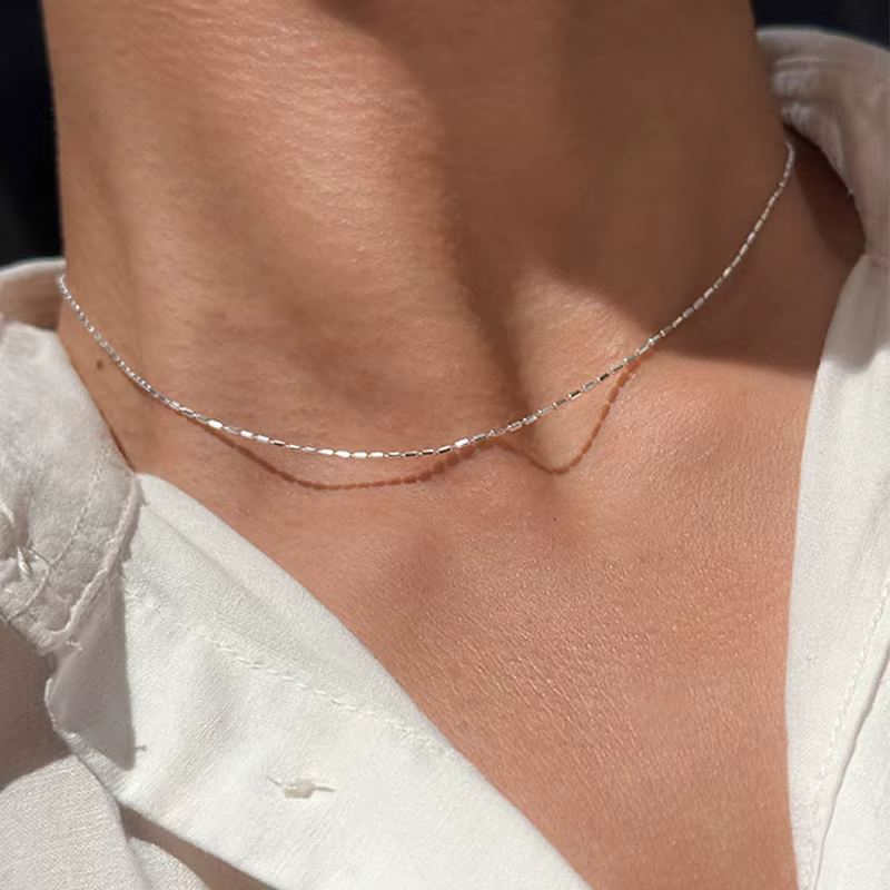 Collier en argent Sterling 925 avec perles géométriques simples, ras du cou, chaîne de clavicule bri
